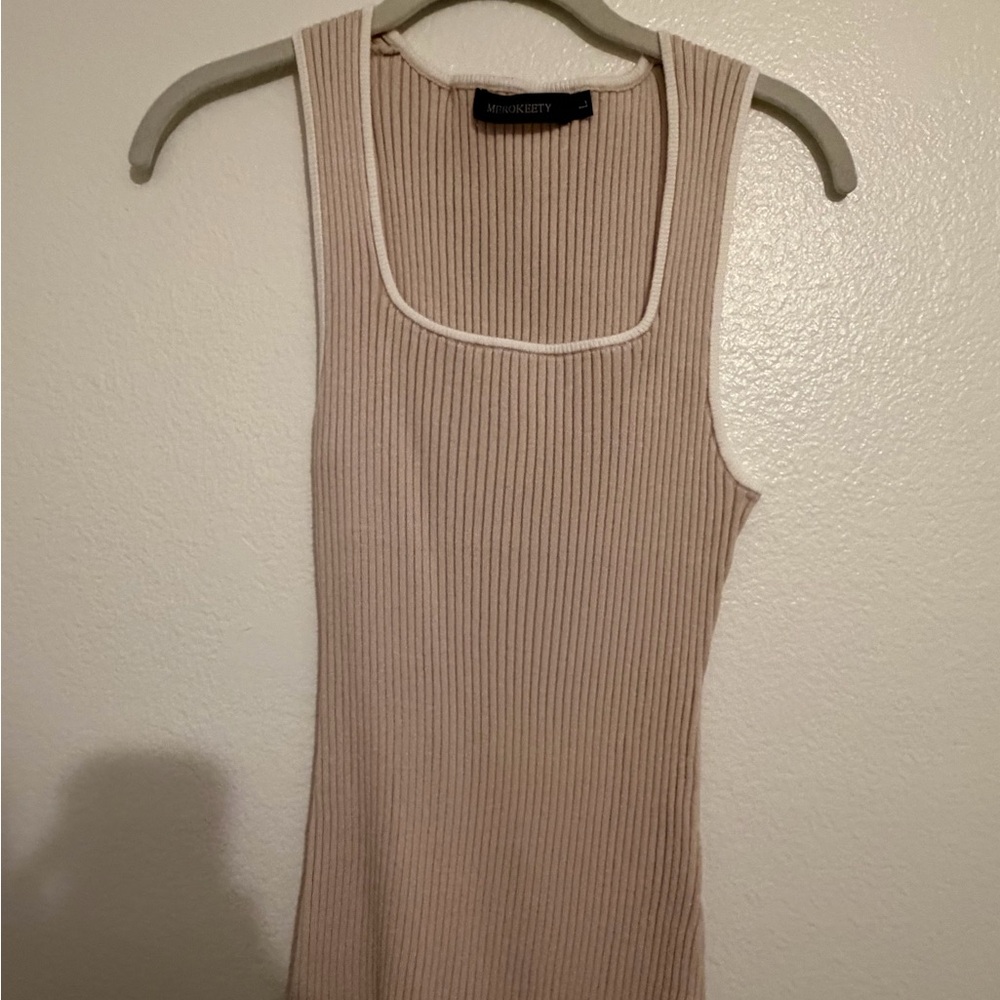 Women's Beige Ribbed Tank Top